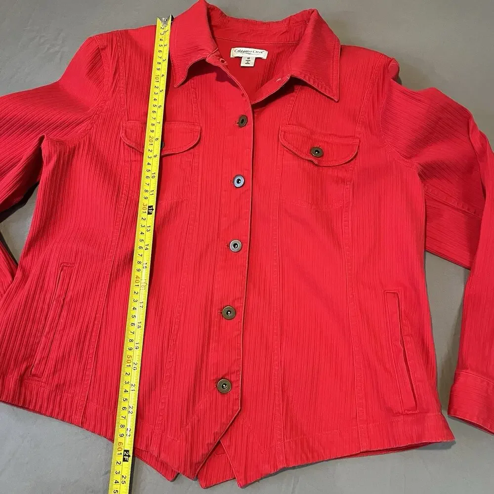 Coldwater Creek Denim Jacket Red Ribbed Women's 16 Button Front Stretch Western - Picture 7 of 10